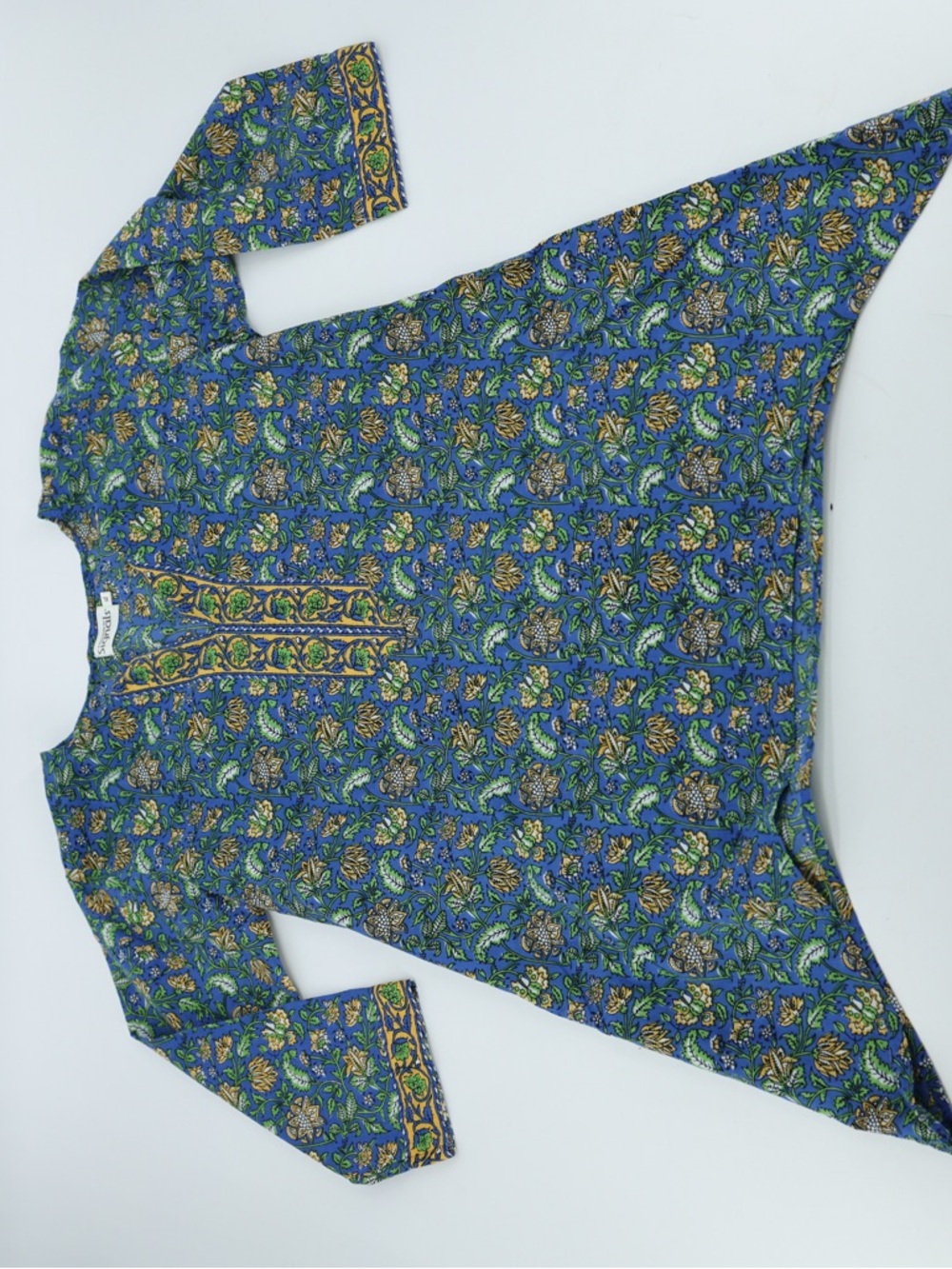 Signals Cotton 2 Piece Pants Set Tunic Pants Blue Floral Boho Resort Wear XL L - Picture 5 of 14